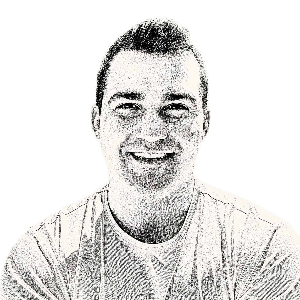 Engraved illustrated portrait of Matt Pattoli